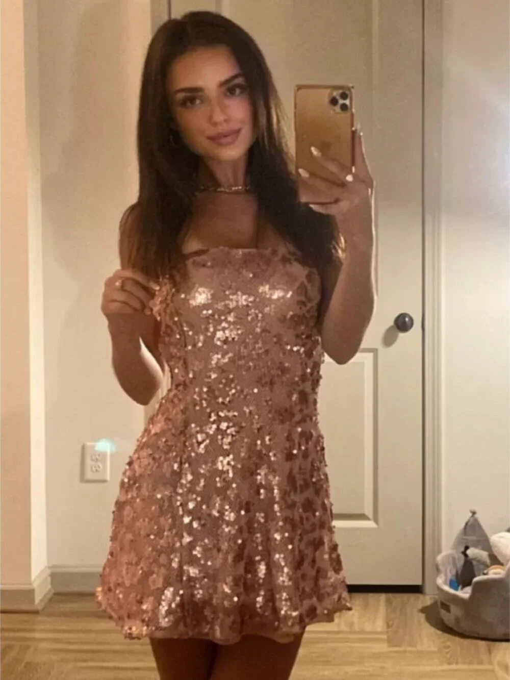 Meshki Everleigh Strapless Sequin Mini Dress NWT Rose Pink Size Large - Picture 2 of 11